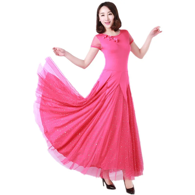 Modern Elegant Ballroom Pink Dance Dress Ballroom Dance Big Swing Dress Ballroom Dance Costume Waltz