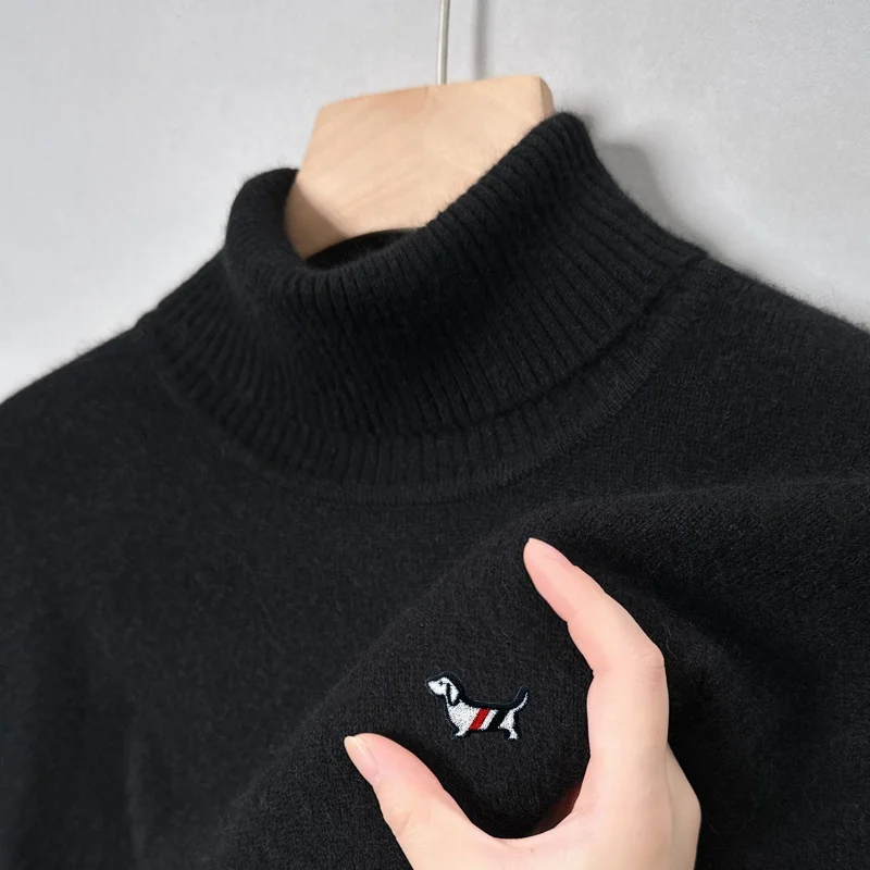 Men's Luxury Quality High Collar Pullover Autumn Winter New Arrival Thicken Dog Print Sweater Soft Warm Fashion Casual Menswear