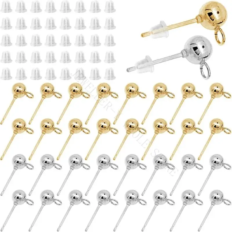 R7UF 1 Set Closed-Ring Earring Post Blanks with Plastic Backs for DIY Connecting Tassels, Beads, and Earring Chains for Crafts