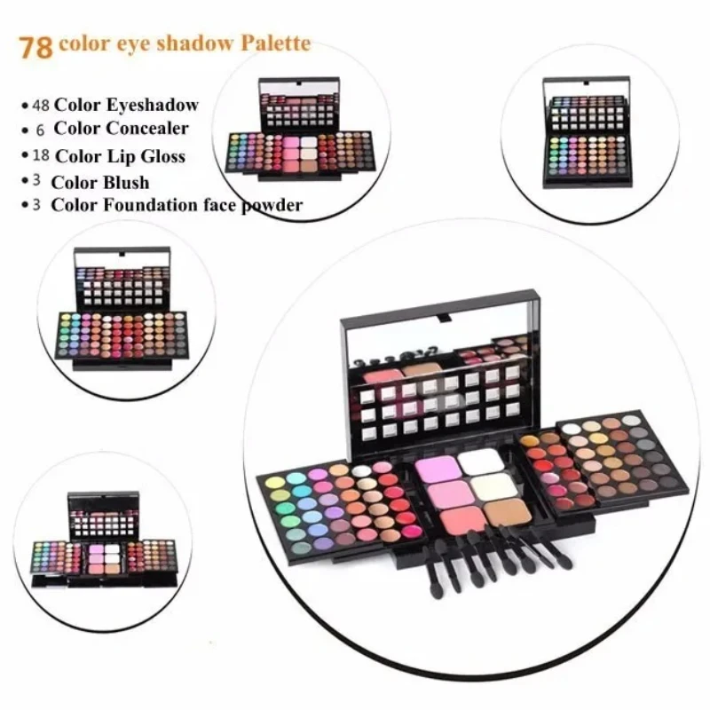 

78 Color Makeup Set 48 Matte Shimmer Nude Eyeshadow Palette + 24 Lip Gloss +6 Foundation face powder / Blush Cosmetics Kit #TL78