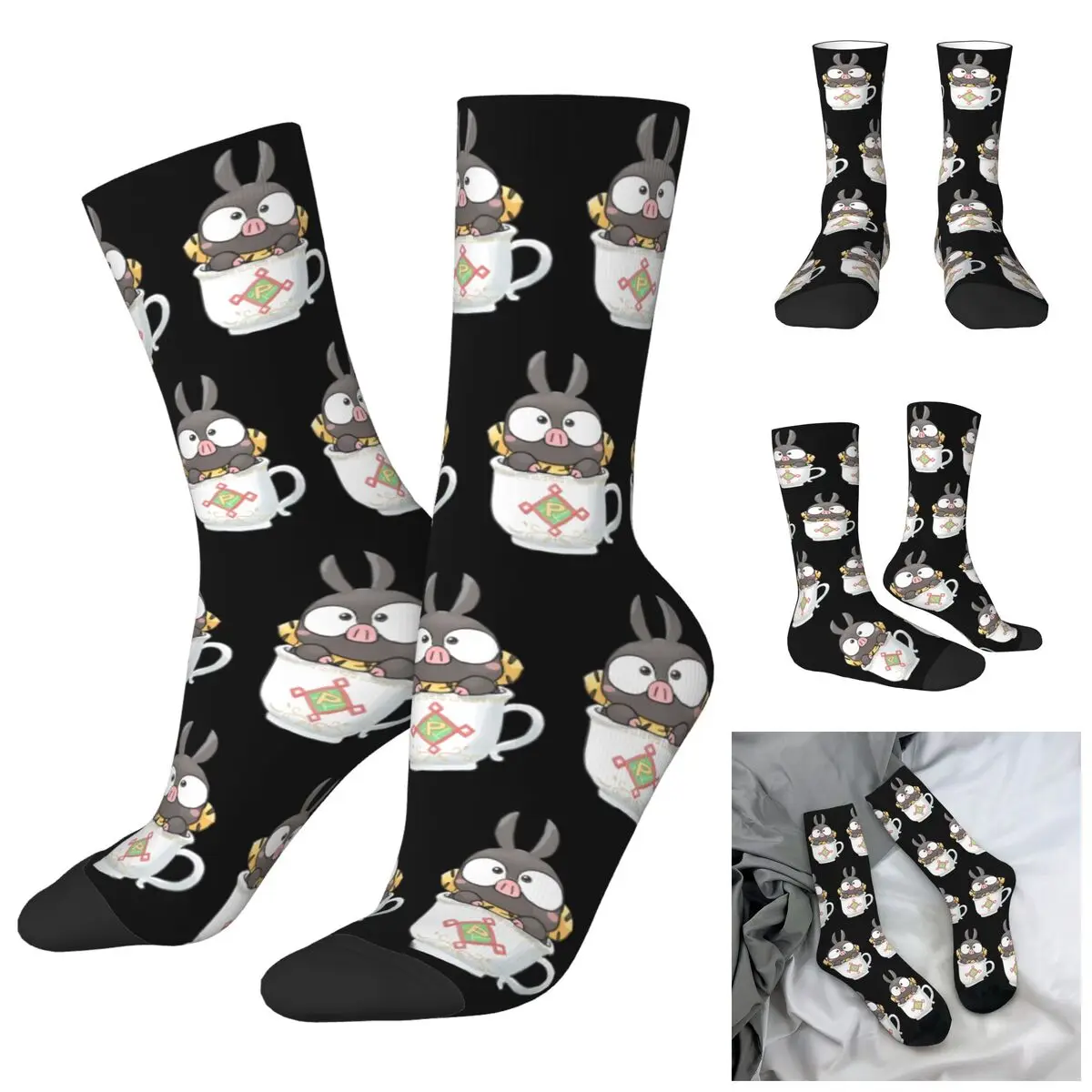 

High elasticity polyester fiber 3D printing cosy Unisex Windproof Ranma Nibun Nouchi Interesting Four Seasons Socks