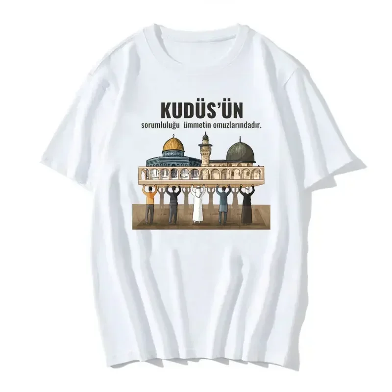 Hot Sale Al-aqsa Printed T-Shirt Palestine Flag Tees KUDUS'UNsorumluluğu Ümmetin Omuzlarındadır Slogan Tshirt Summer Clothing