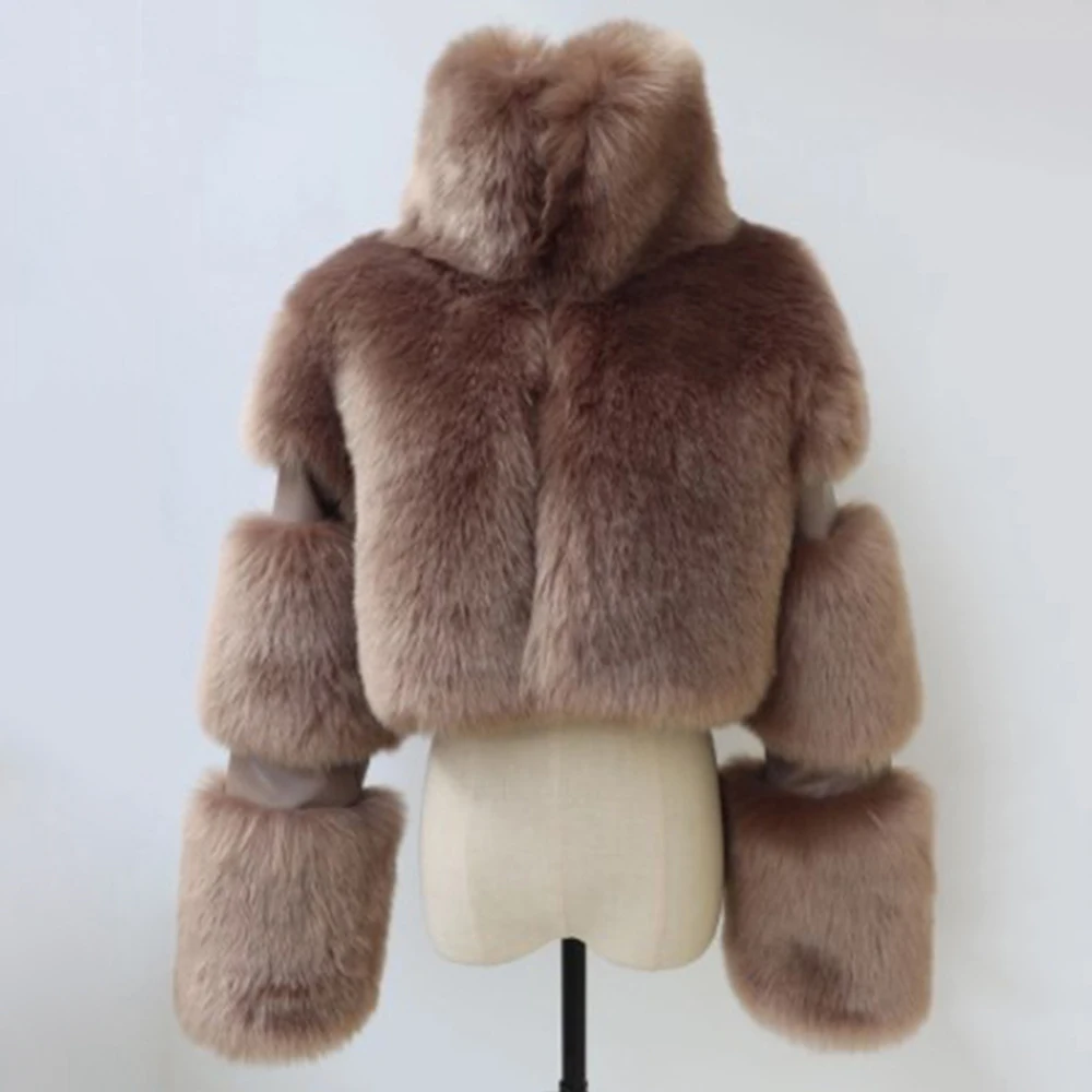 TWOTWINSTYLE Solid Temperament Fur Coats For Women Lapel Long Sleeve Patchwork Zipper Slimming Jackets Female Fashion Style New