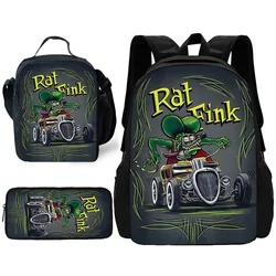 Rat Fink Choppers Mochila Escolar para Crianças, Lunch Bags, Sacos de Lápis, Mochilas escolares para meninos e meninas, Melhor Presente