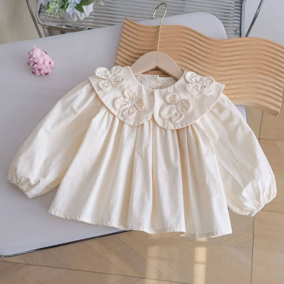 

Рубашка для девочек, весна-осень 2023, новая весенне-осенняя одежда для девочек, детская универсальная верхняя рубашка с воротником Питера Пэна