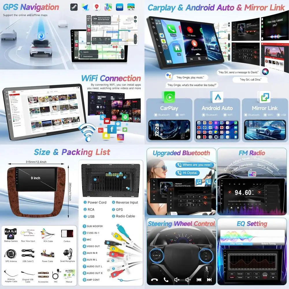 

Автомобильная стереосистема Android для GMC Yukon Chevrolet Chevy Silverado Tahoe Suburban 2007-2012 с Carplay и Android Auto, 9 дюймов IPS To
