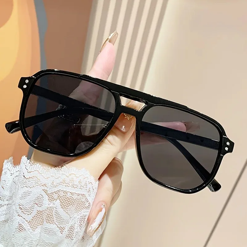 Vintage Men Women Double Bridges Sunglasses Brand Designer Square Shades Unisex Sun Glasses Black Eyewear UV400