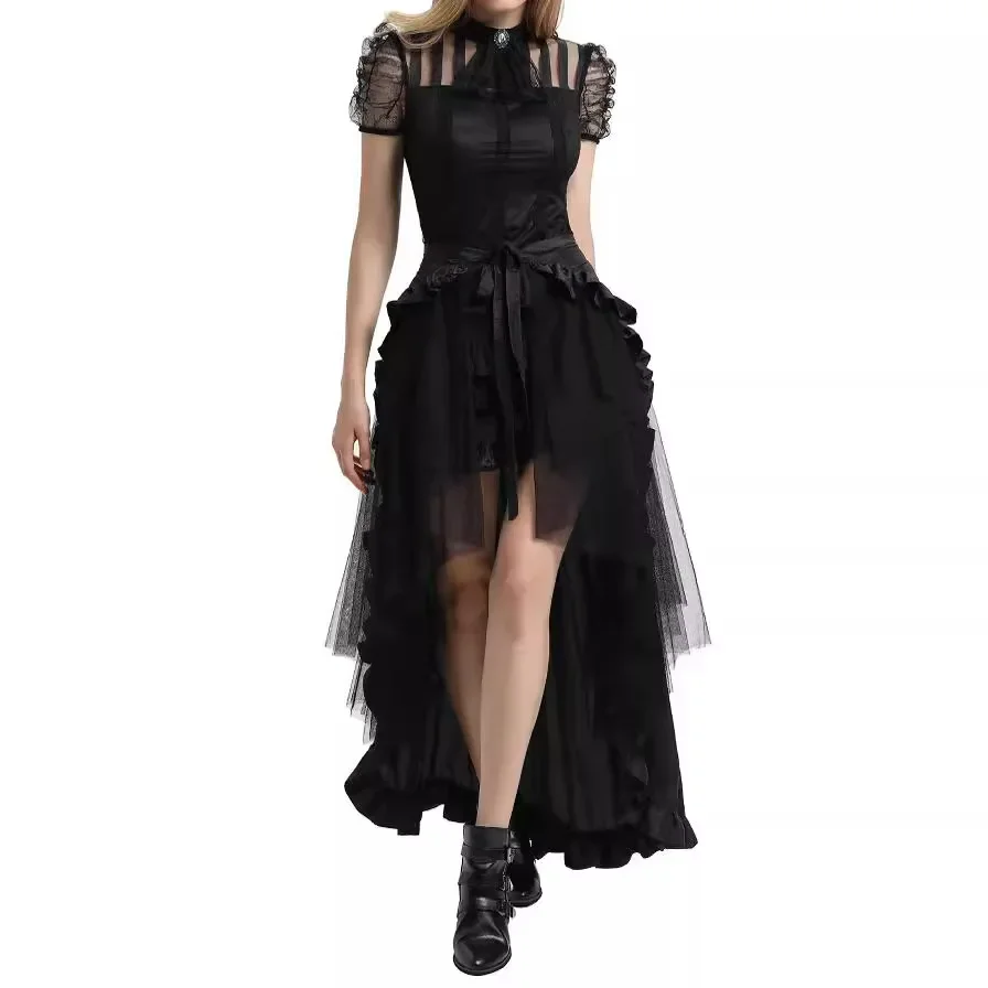 Gothic Women Skirt Steampunk Wrap Victorian Ruffled Pirate Retro Renaissance Female Party Mesh Elegant Lace Up Cloth