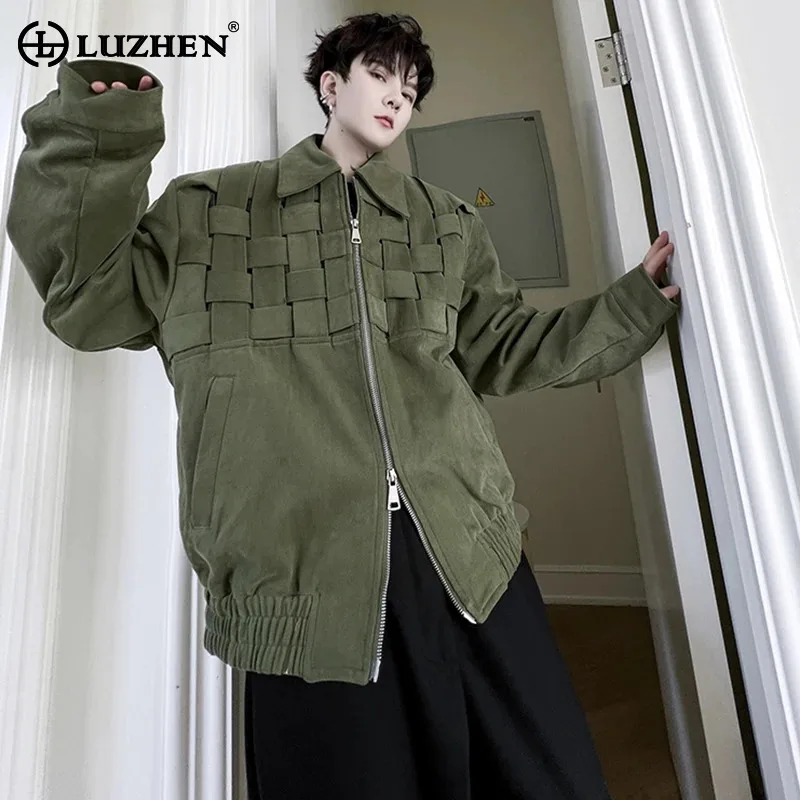 

LUZHEN Plait Design Solid Color Casual Jacket Men's Double Zipper High Street Original Loose Korean Fashion Outerwear New LZ3093