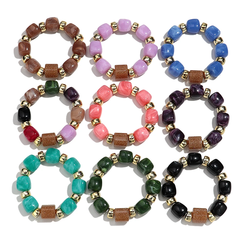 

Fashion Acrylic Big Square Beads Bracelet for Women New Trendy Colorful Imitation Stone Strechy Bracelets Statement Jewelry Gift