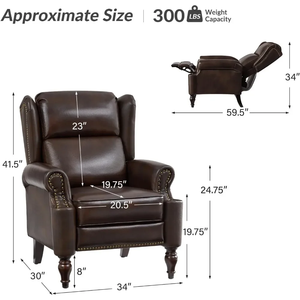 Living Room Leather Push Back Lounge Chair, Medieval Modern Lazy Boy Armchair, Single Sofa with Extended Footstool Furniture