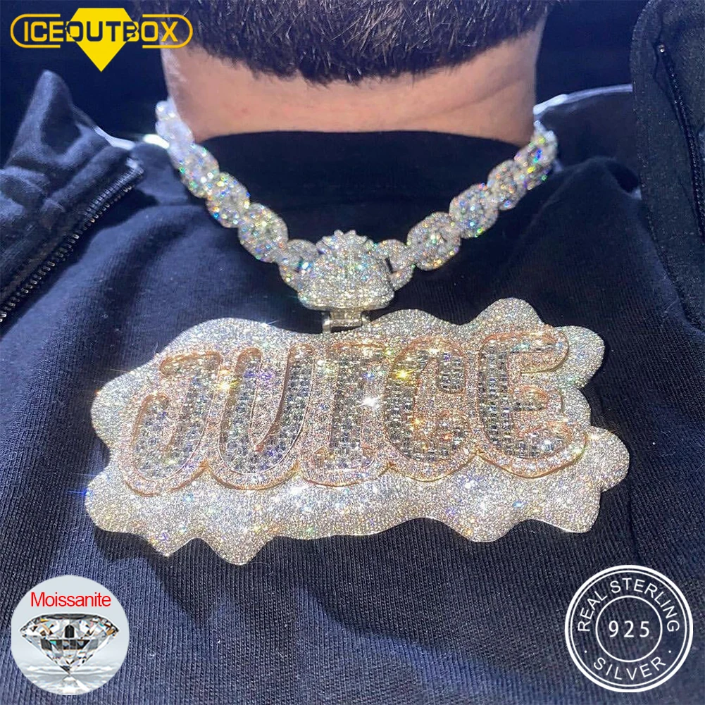 Collana con nome personalizzato con lettera personalizzata ciondolo con numero ghiacciato per uomo Big Baguette Hip Hop Rock Rapper Jewelry Fashion