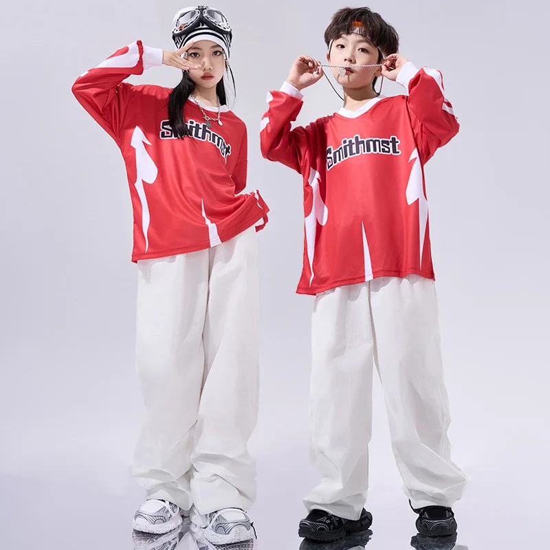 Kids Jazz Dance Hip Hop Clothes Boys Girls Loose Street Dance Suit Kids Breaking Tops Pants Catwalk Show Outfits DQL9472