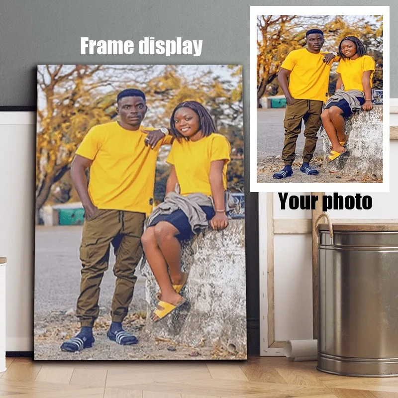 Custom Photo Canvas Art| 1PC Custom Photo with Frameless or Pine Wood Frame Option| Family Portrait Wall Decor| Personalized for