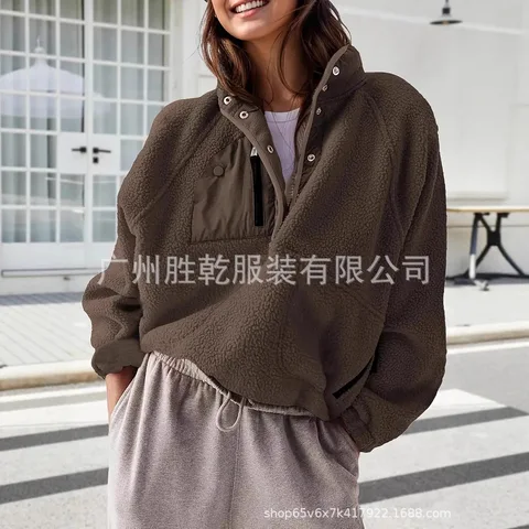 Roupas De Inverno Feminina Mulher Лоскутный плюшевый пуловер женский новый свободный пуловер на молнии с пуговицами однотонный модный свитшот пуловер
