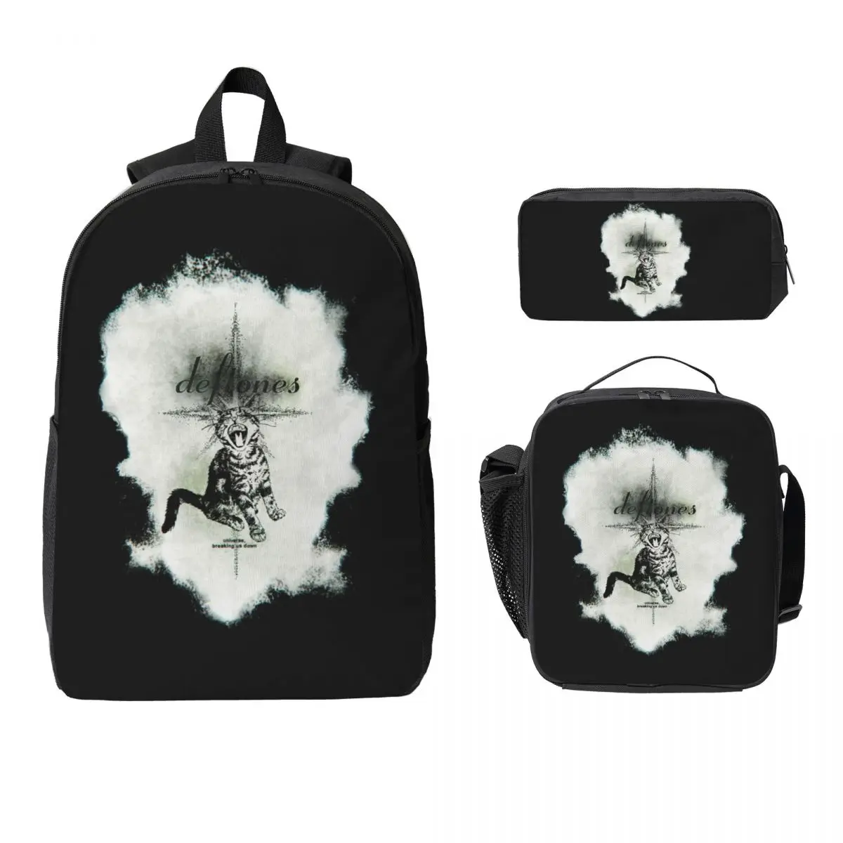 

Deftones Metal Band White Pony Album Backpack BookBag School Bag Computer Shoulder Bags 3ps Insulated Lunch Bag Pencil Case