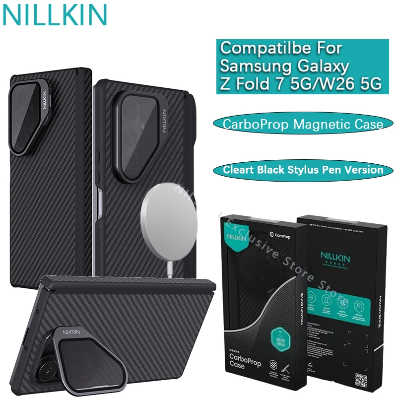 Funda Magnética Nillkin CarboProp para Samsung Galaxy Z Fold 7 5G/W26 con Cubierta Protectora de Lente y Soporte, Funda Protectora para Teléfono