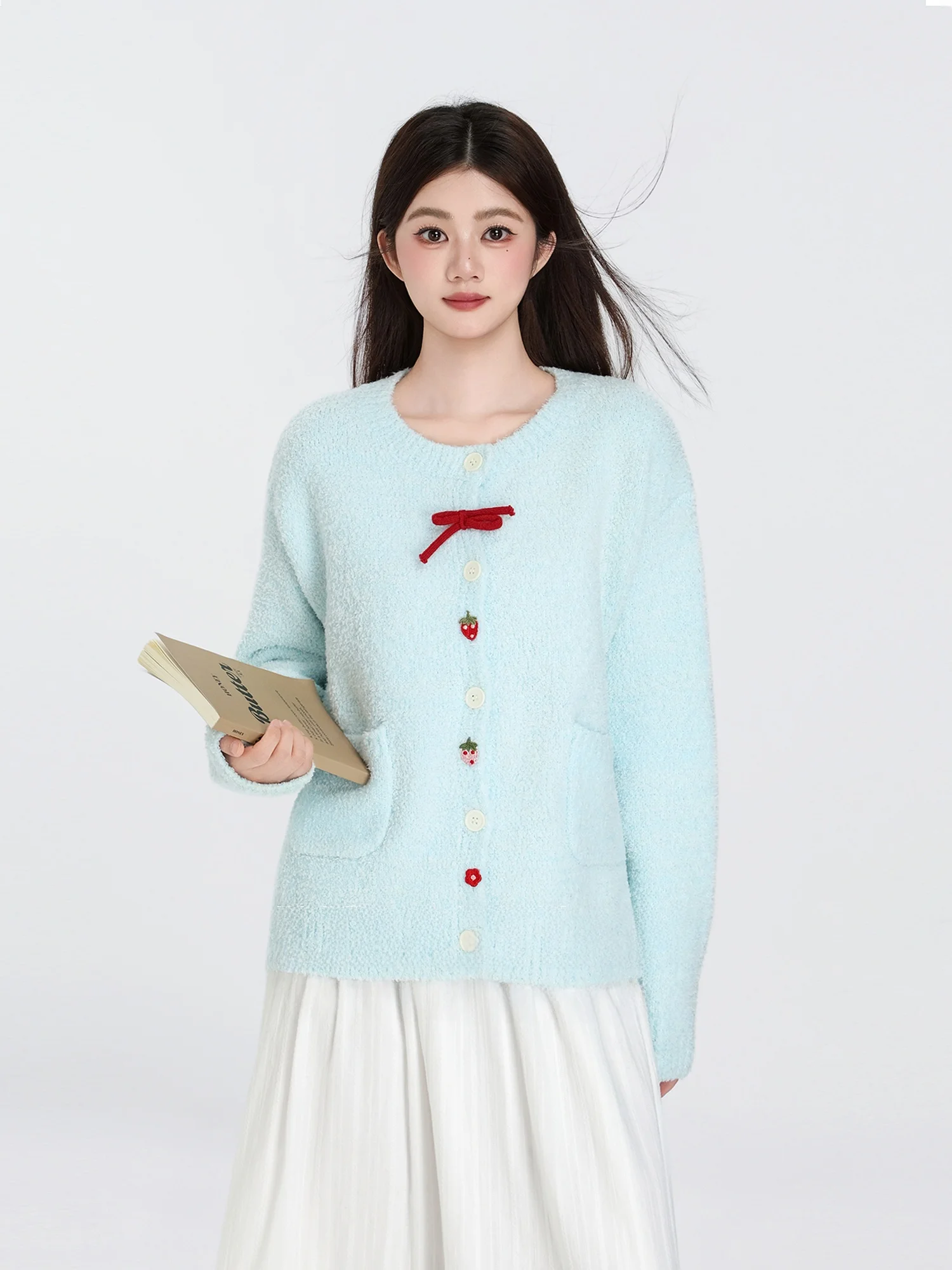 

Sweet Knot Open Cardigan Sweater Women's Loose Lazy Sle Knitted Top Autumn New Arrival Casual Comfortable Faion