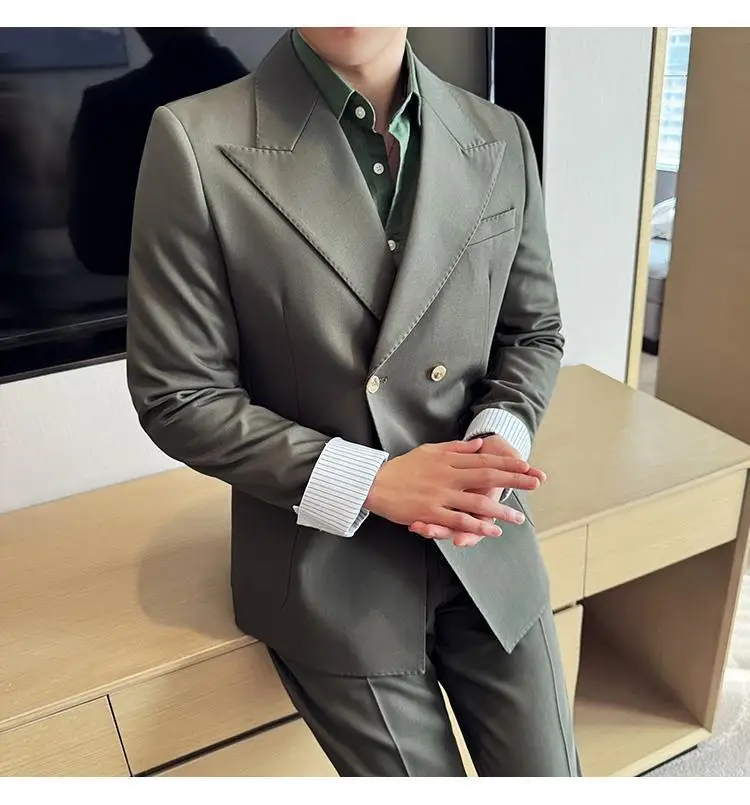 

3-A121 Summer thin double-breasted suit jacket for men, high-end, stylish, handslim-fitting, business casual suit two-piece suit