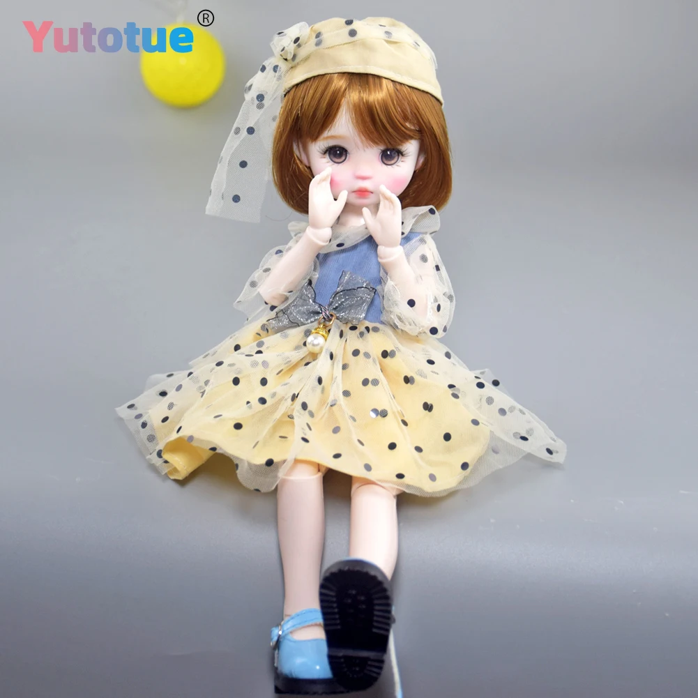 YUTOTUE 12 inch hoogte schattig meisje pop speelgoed handbeschilderd make-up kort haar jurk schoenen volledige set mini BJD pop