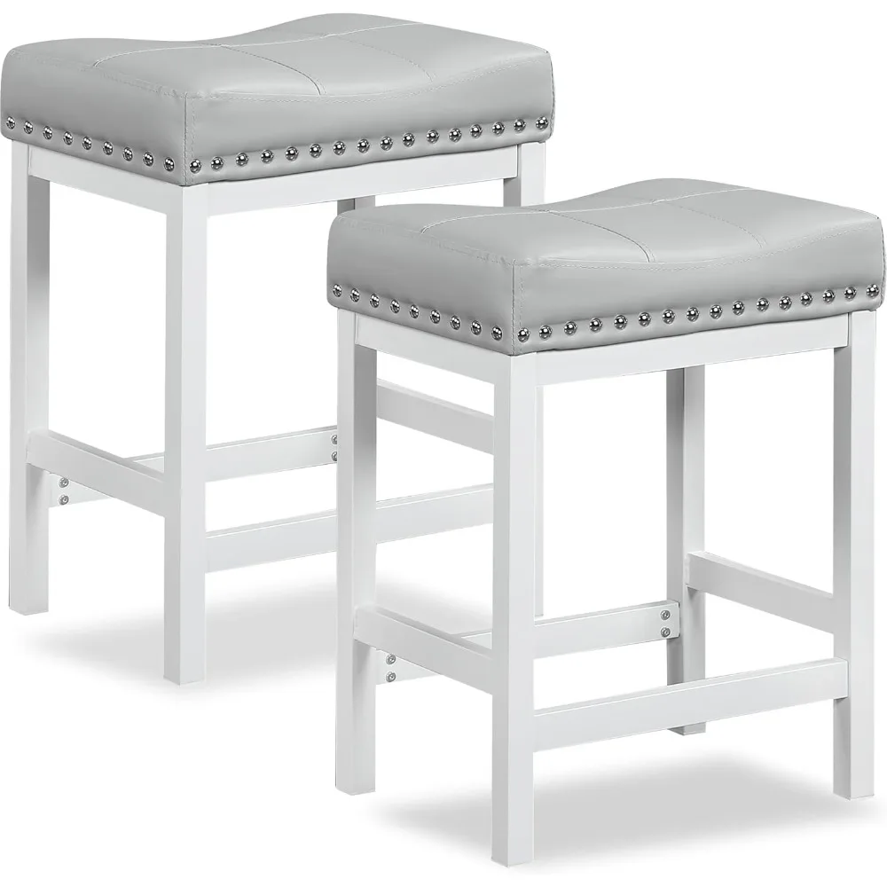 

Bar Stools Set of 2, 24" Counter Height Bar Stools, Pu Leather Barstools Metal Frame for Kitchen Island, Saddle Barstools