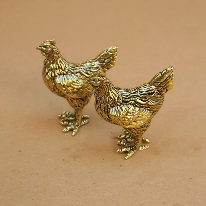 Solid Brass Hen Small Ornament Desktop Handheld Piece Rooster Hen Zodiac Tea Ceremony Tea Pet Carved Cast Copper Craft