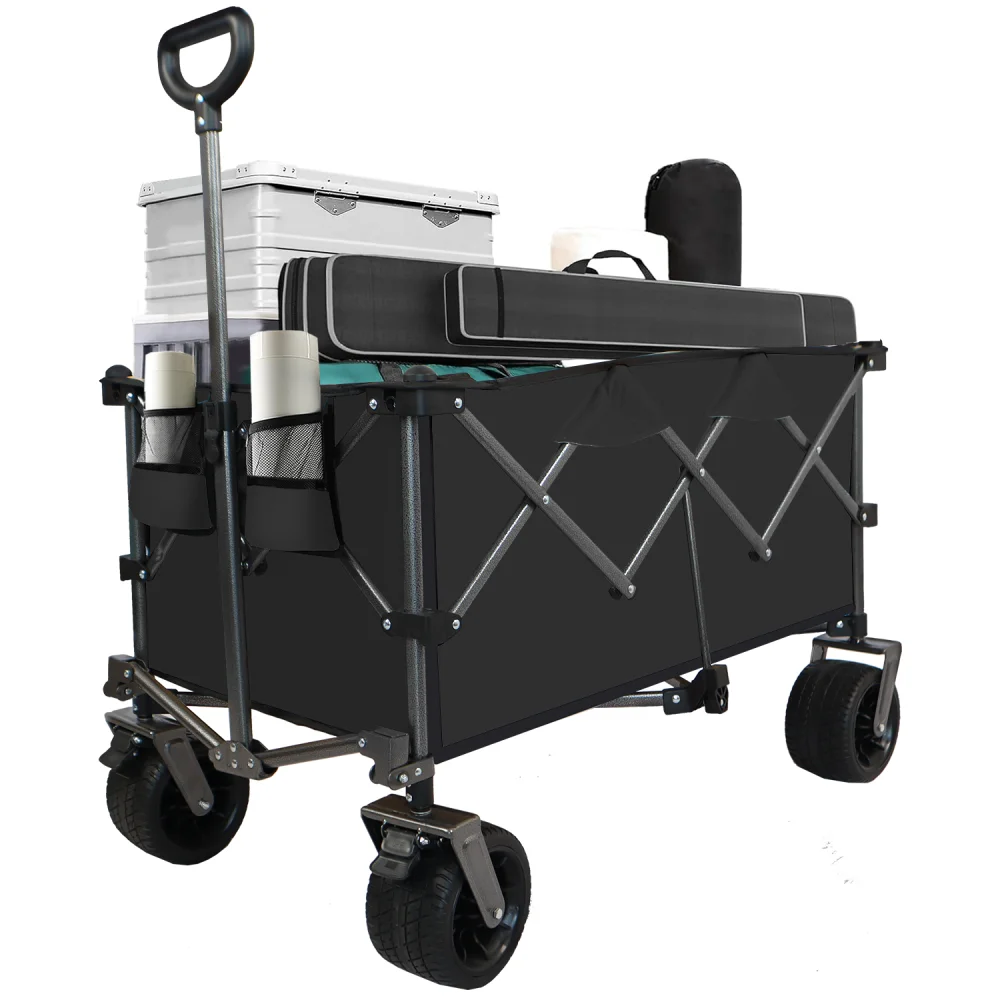 Collapsible Folding Wagon Push Pull Foldable Beach Wagon Cart Wagon Boasts A Sturdy Metal Frame That Can Support Up To190 Lbs