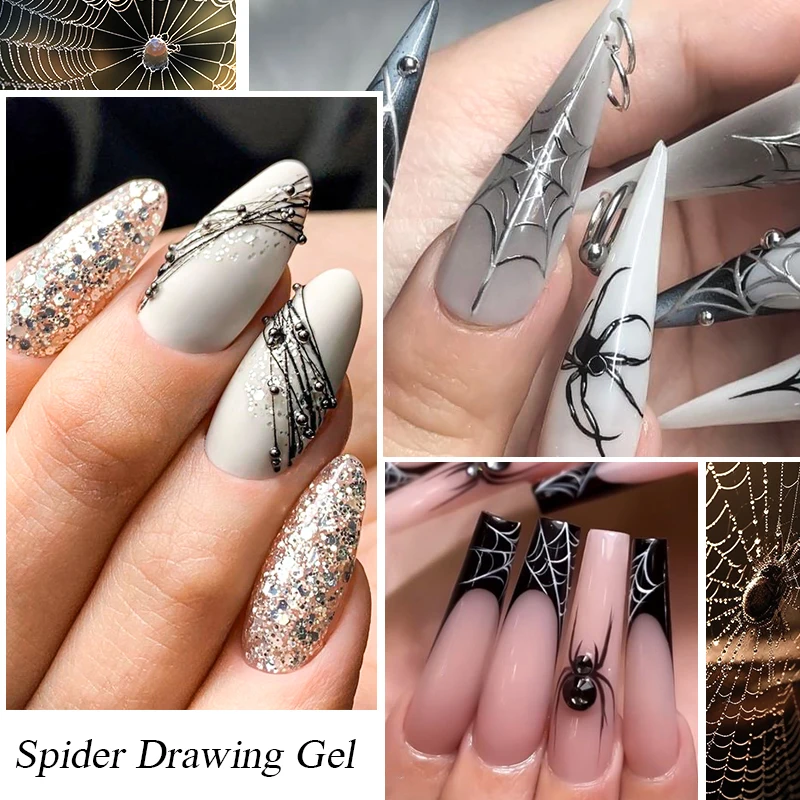 MEET ACROSS 5ml Spider Drawing Gel Nail Polish All For Manicure Black White Wire Painting UV Gel Nail Supplies Vernis Nail Art