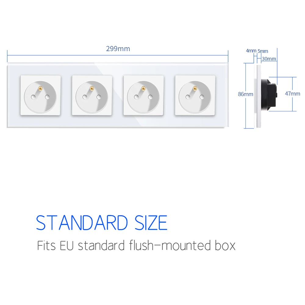 DAJIMEI France Poland Standard 4/5 Outputs Wall Sockets 16A Toughened Crystal Glass Panel 110V-250V Electrical Outlet for Home