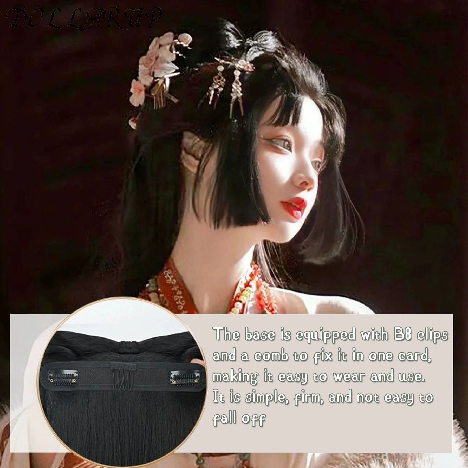 JKL الصينية القديمة شعر مستعار المرأة Hanfu الباروكات غطاء الرأس التصوير الرقص ملحق الباروكات الأسود للنساء كعكة الشعر المتكاملة #5