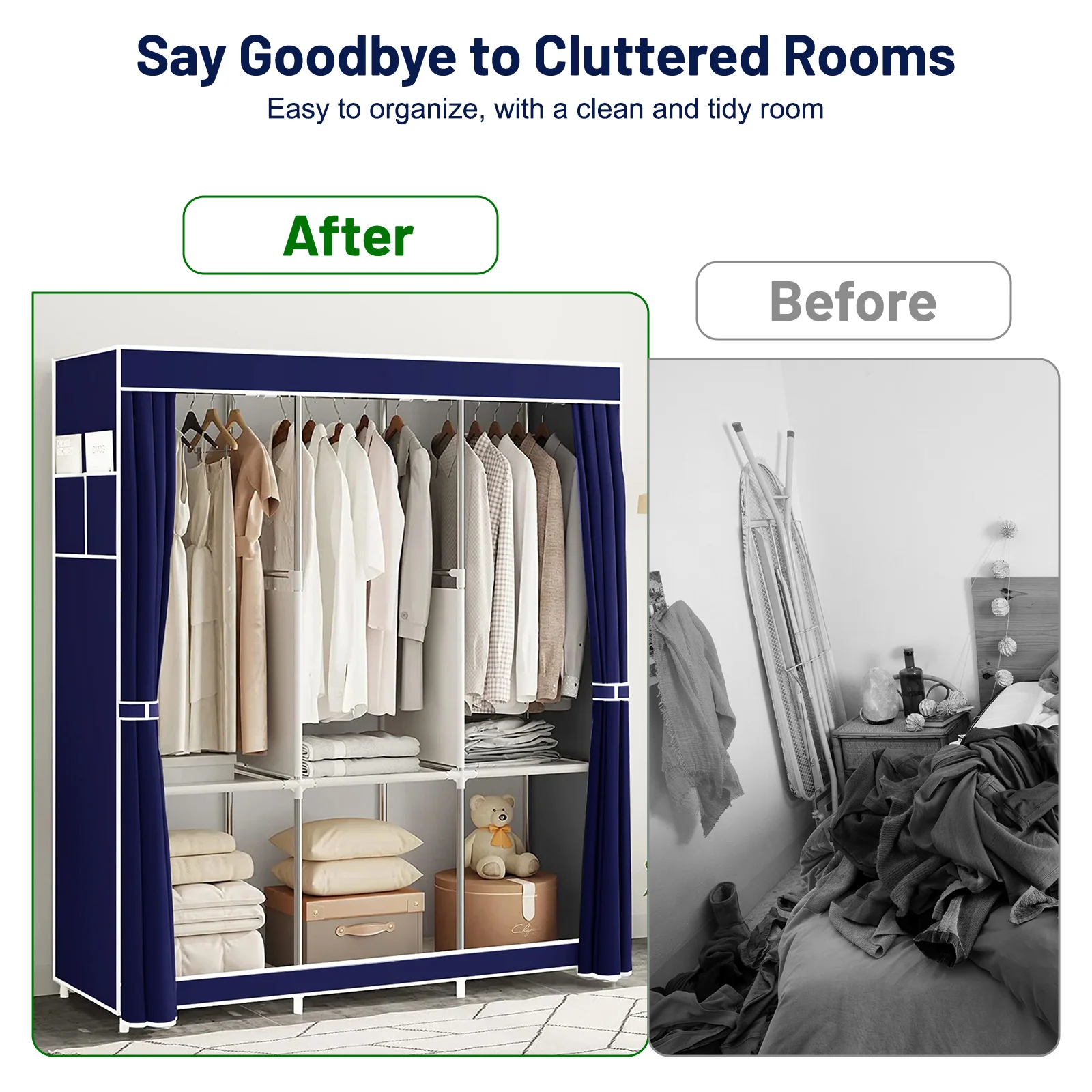 Portable Closet 51-Inch Dustproof Wardrobe Organizer Multi-laye Home Storage Rack Clothes Bedroom Shoe Quick and Easy to Assembl image 3