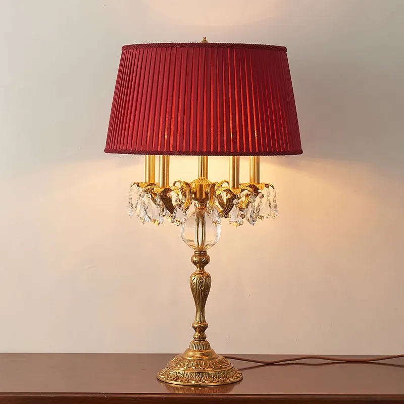 

French all-copper crystal table lamp villa bedroom bedside lamp living room lamp European luxury retro atmospheric wedding room