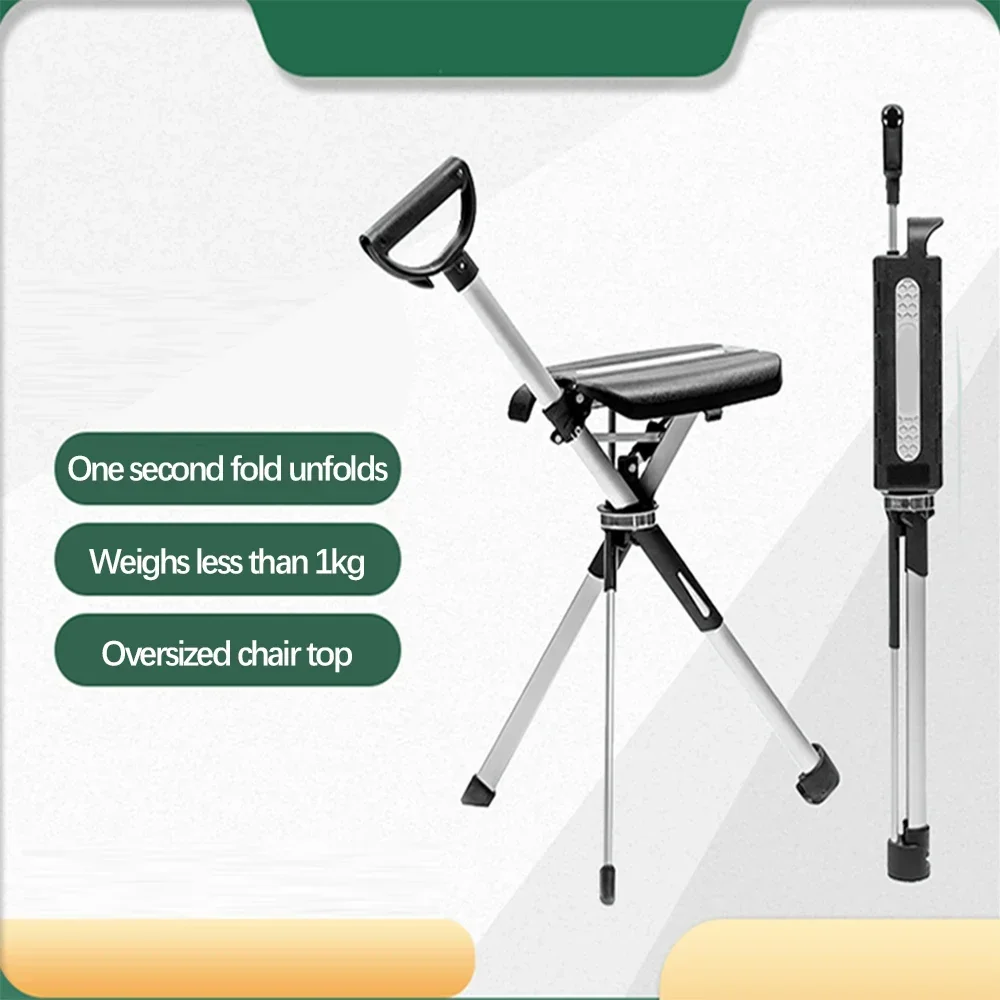 Cane Chair,Non-slip Crutch Folding Portable Seat,Universal Crutch, Elderly Crutch and Chair Dual Use CampingChairs Folding Chair