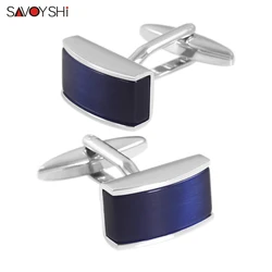 Luxury Blue Opal Stone Cufflinks for Mens Shirt Cuff High Quality Square Cuff Links Wedding Grooms Gift Free Personalized Name