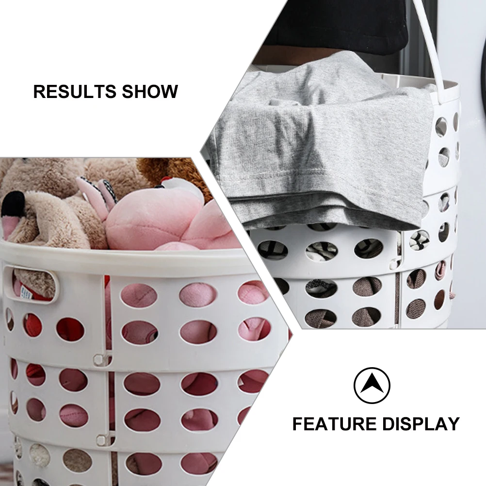 

Foldable Laundry Basket Collapsible Clothes Storage Bathroom Foldable Dirty White Space-Saving Large Capacity Hollow PP