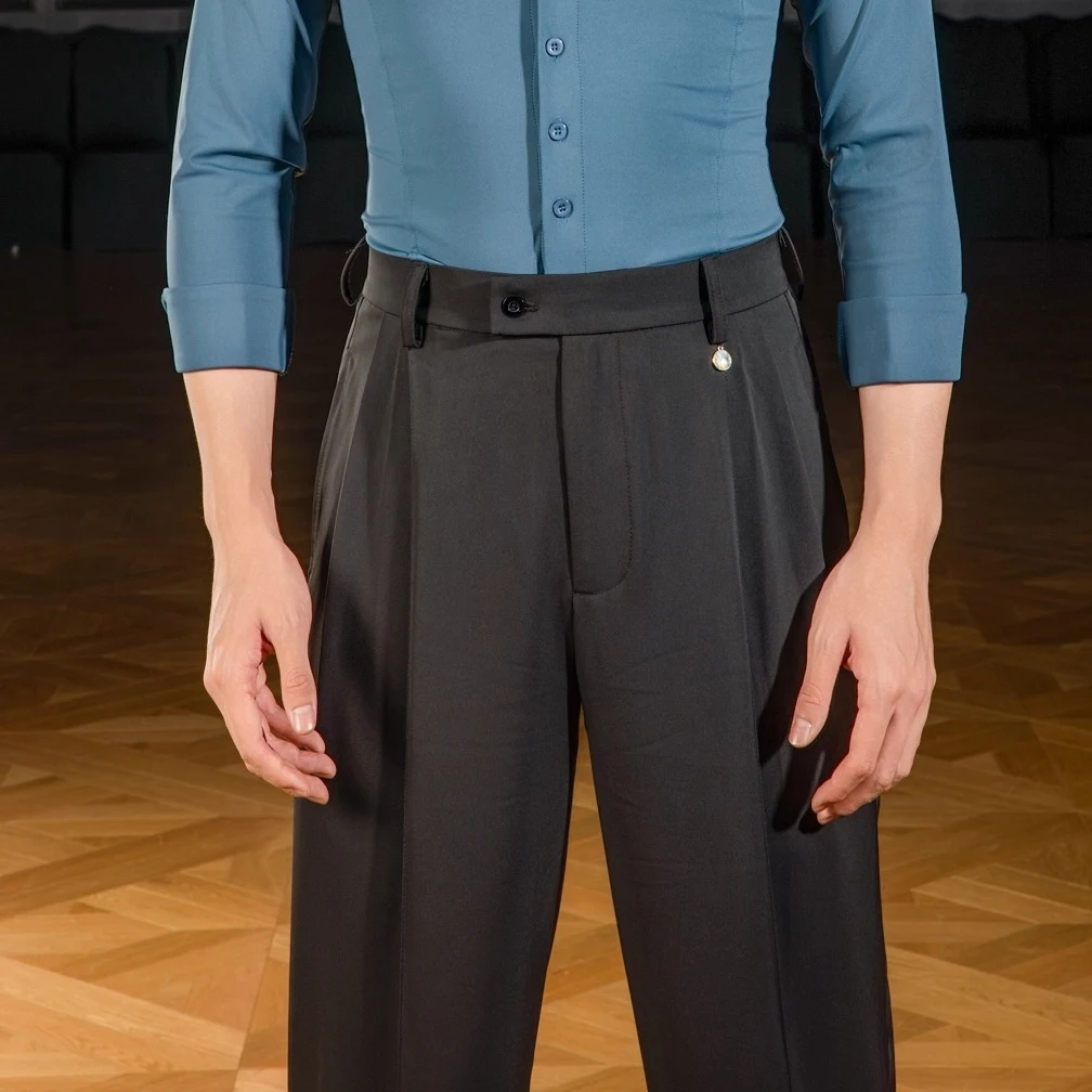 Mannelijke wijde pijpen broek Latin dansbroek Ballroomdans Nationale standaard dansbroek Heren Moderne training Zwarte broek DN21696
