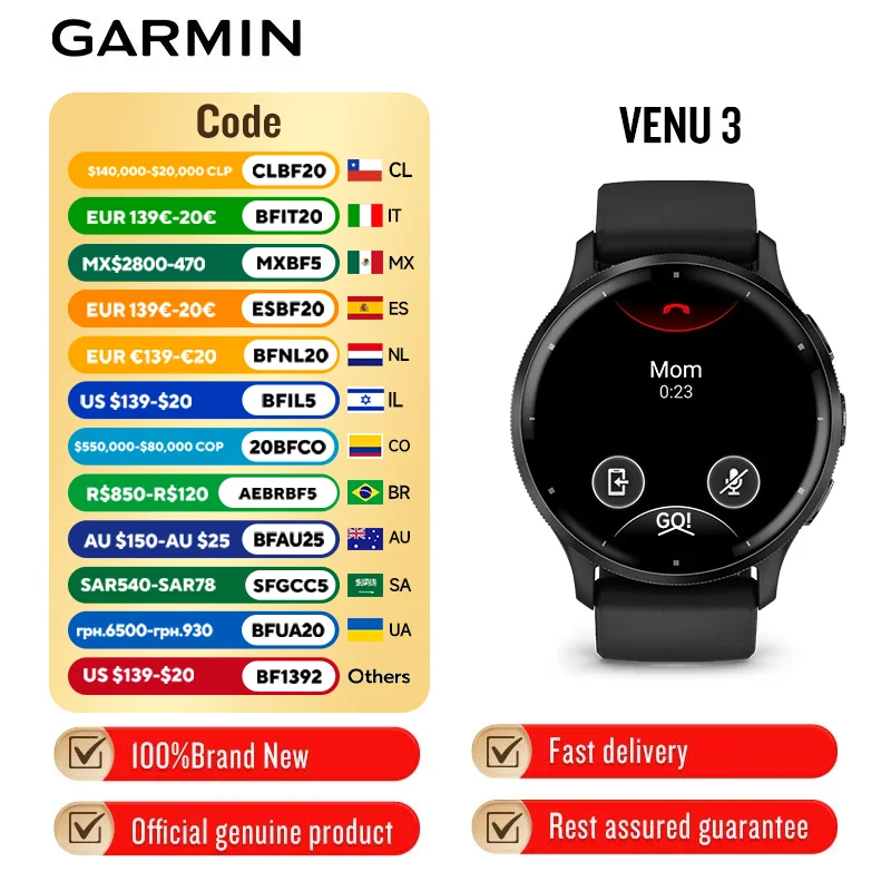 

Garmin venu3s/3 running Professional sports watch for fitness running, HRV, swimming, and smartwatch