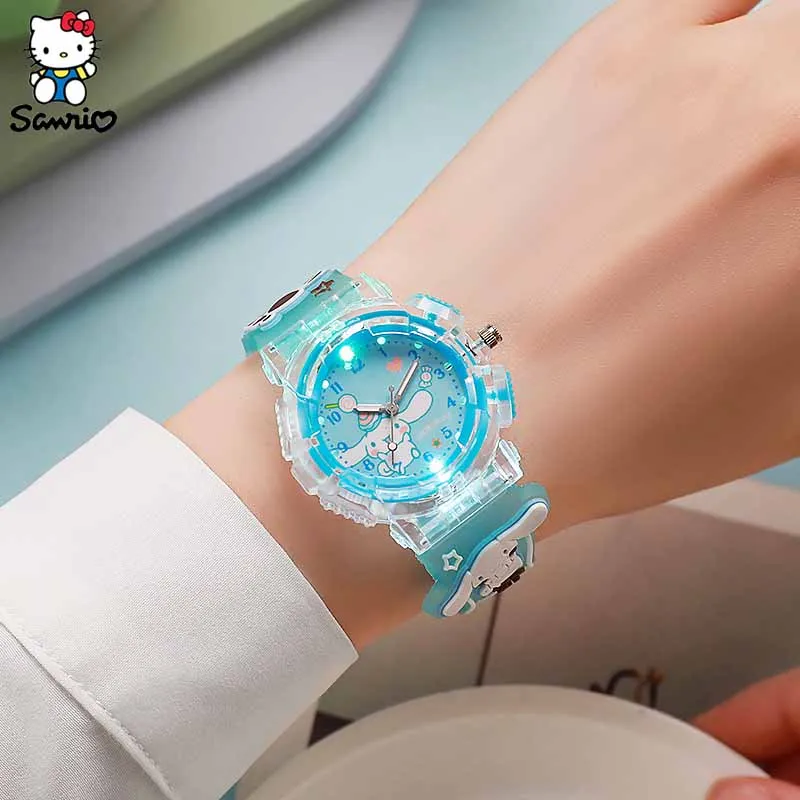 Orologio da polso per bambini modello Sanrio 3D orologio luminoso Cinnamoro Kuromi orologio al quarzo impermeabile Hello Kitty Watch regali per