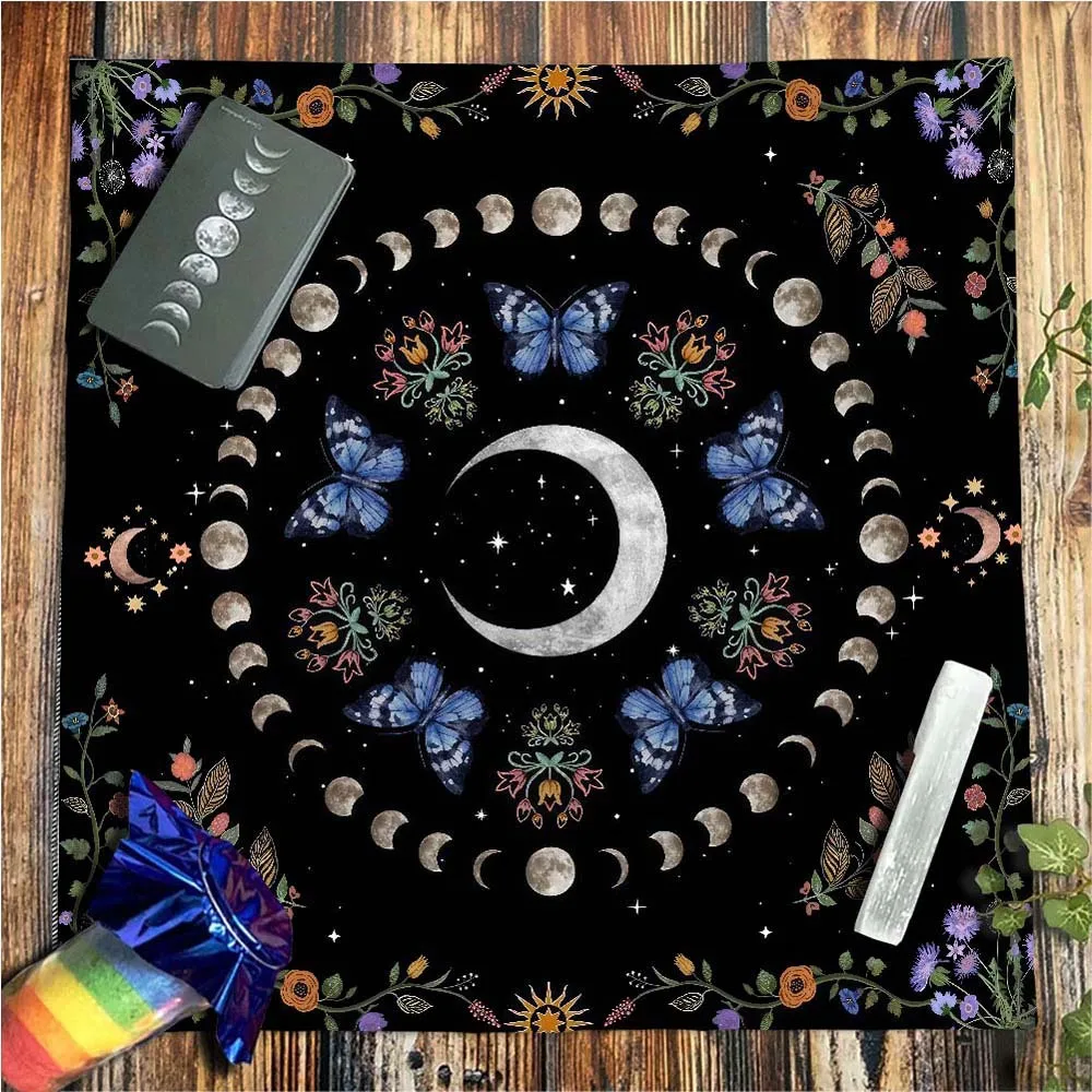 

Синяя бабочка Таро скатерть Луна Таро Декор дома Исцеляющая энергетическая алтарная ткань Распространение Коврик Таро Квадратный коврик 50x50 75x75CM