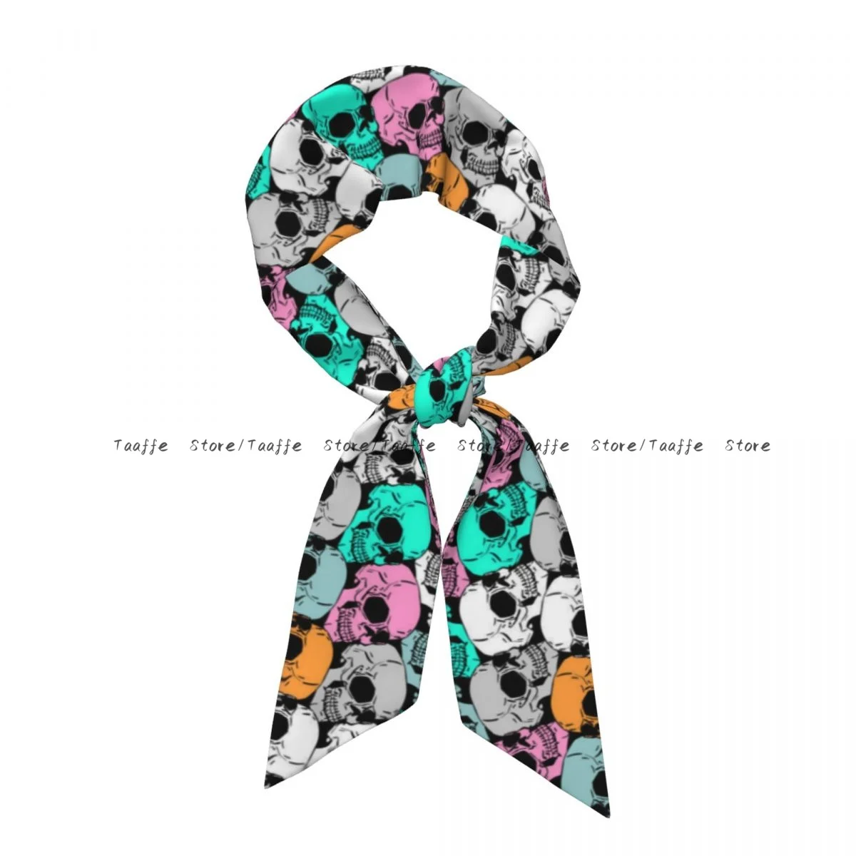 Women Long Skinny Scarf Fake Imitated silk Wrap Colored Skull Pattern Head Neck Hair Tie Band