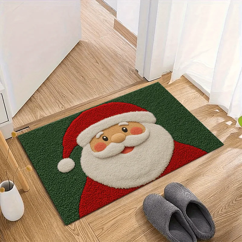 VIKAMA Cute Santa Claus Christmas Bath Mat Soft Plush Non Slip Floor Mat For Bathroom Entryway Winter Holiday Home Decor