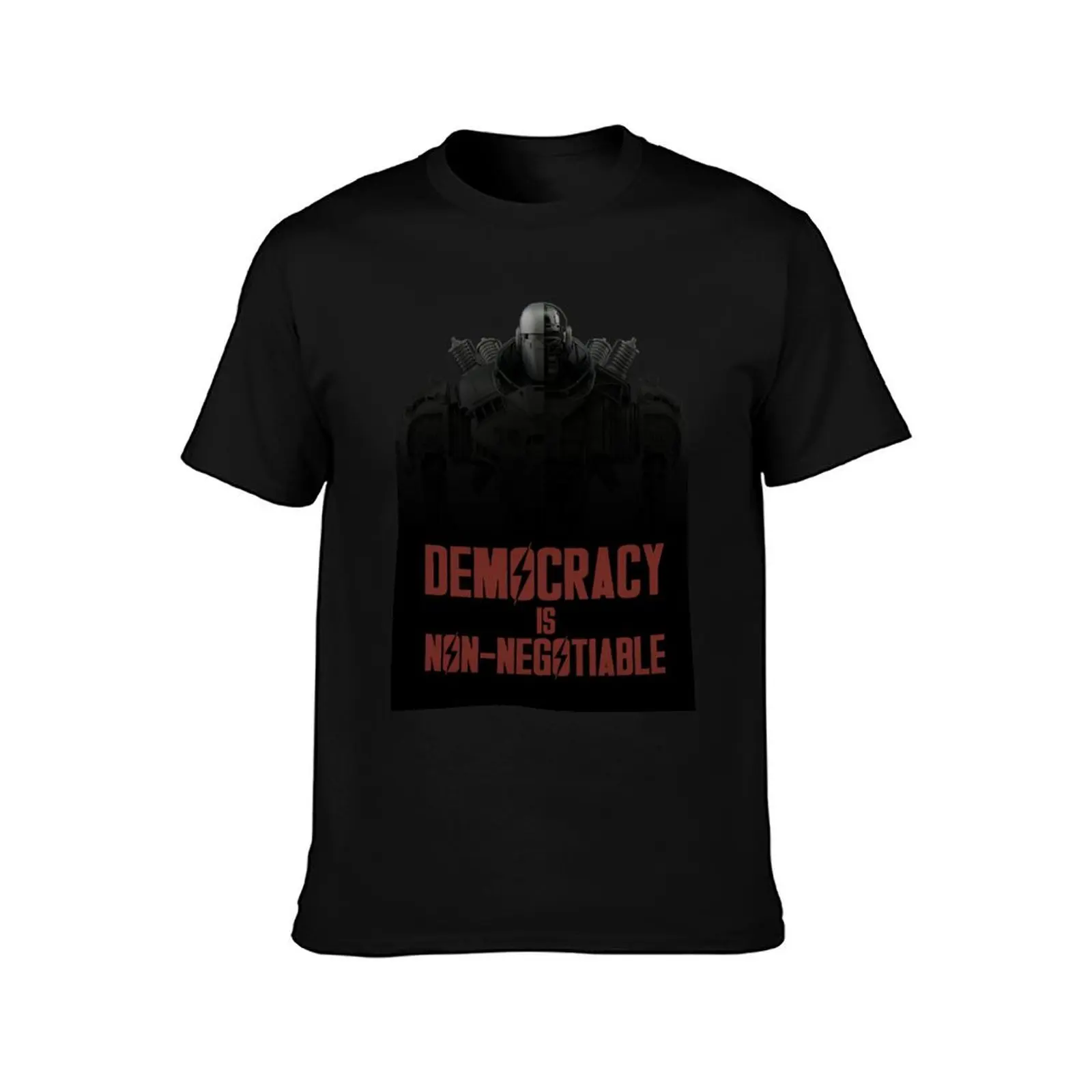 Democracy is Non-Negotiable - Liberty Prime T-Shirt Basic Crew Neck Short Sleeve Top T-Shirt