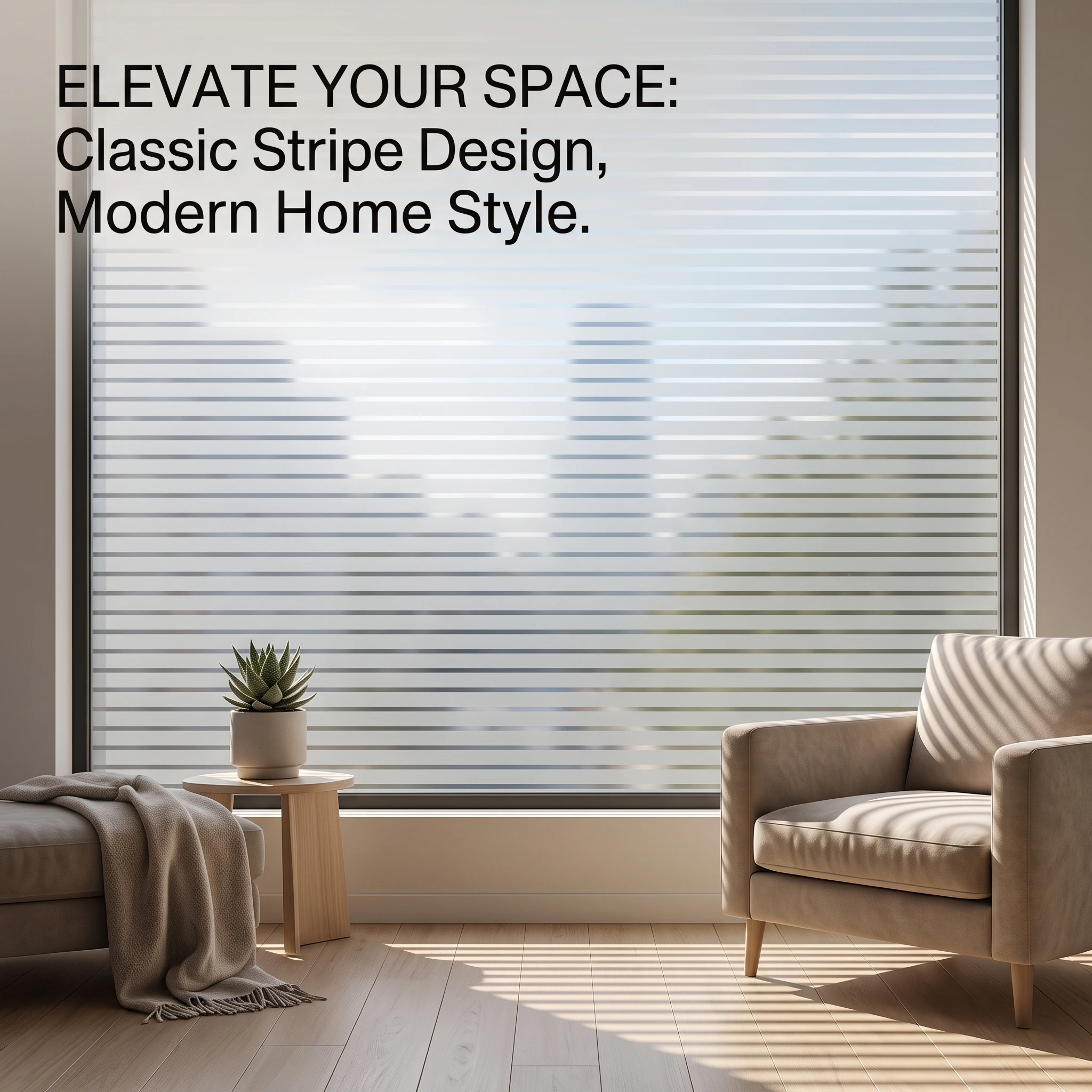 Modern Striped Self-Adhesive Window Privacy Film Frosted Anti-Peeping Glass Sticker for Bathroom Bedroom Decor Horizontal