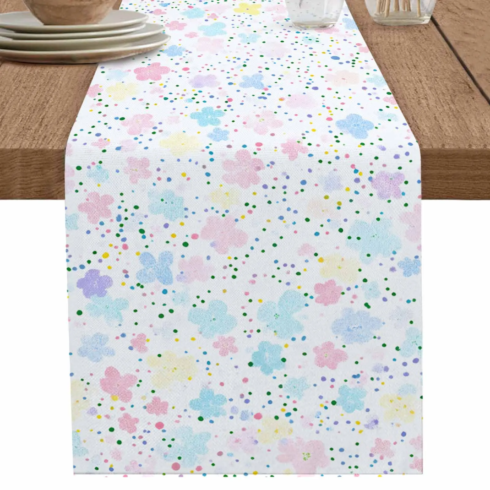 

Spring Flowers Pastoral Linen Table Runner Wedding Party Spring Table Runners Dresser Scarf Decor