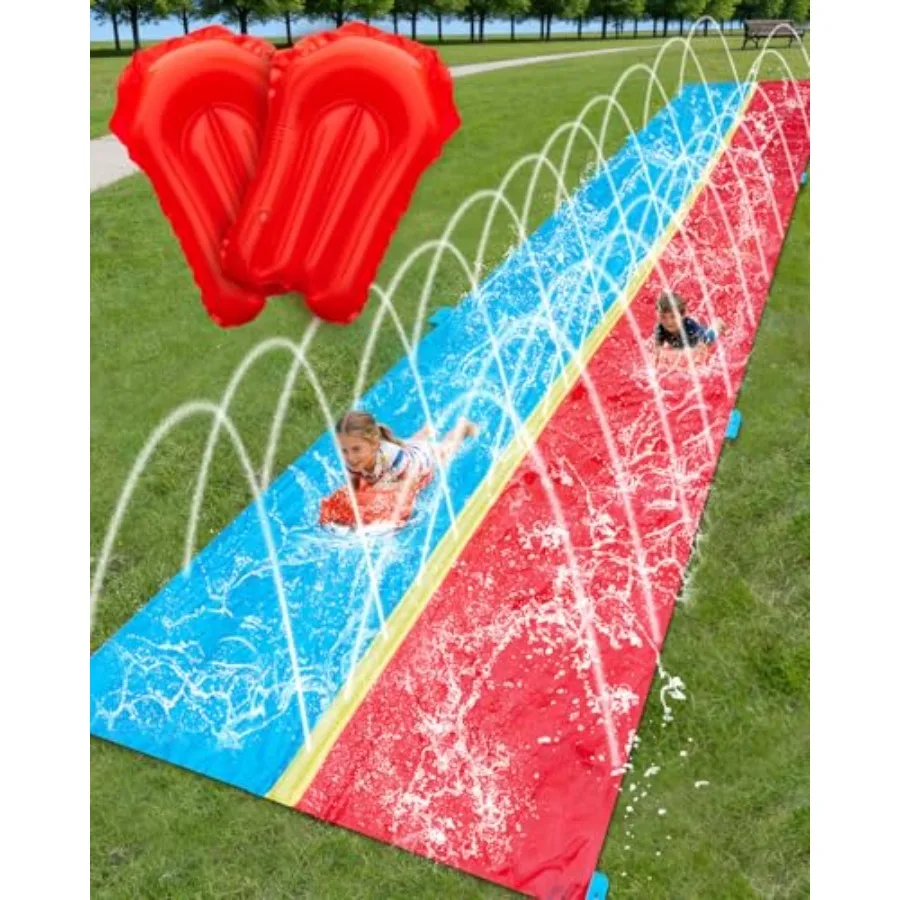 30ft Slip and Water Slide for Backyard Extra Long 2 Lanes Slip n Water Slide with Sprinkler Giant Water Slides with 2 Inflatabl