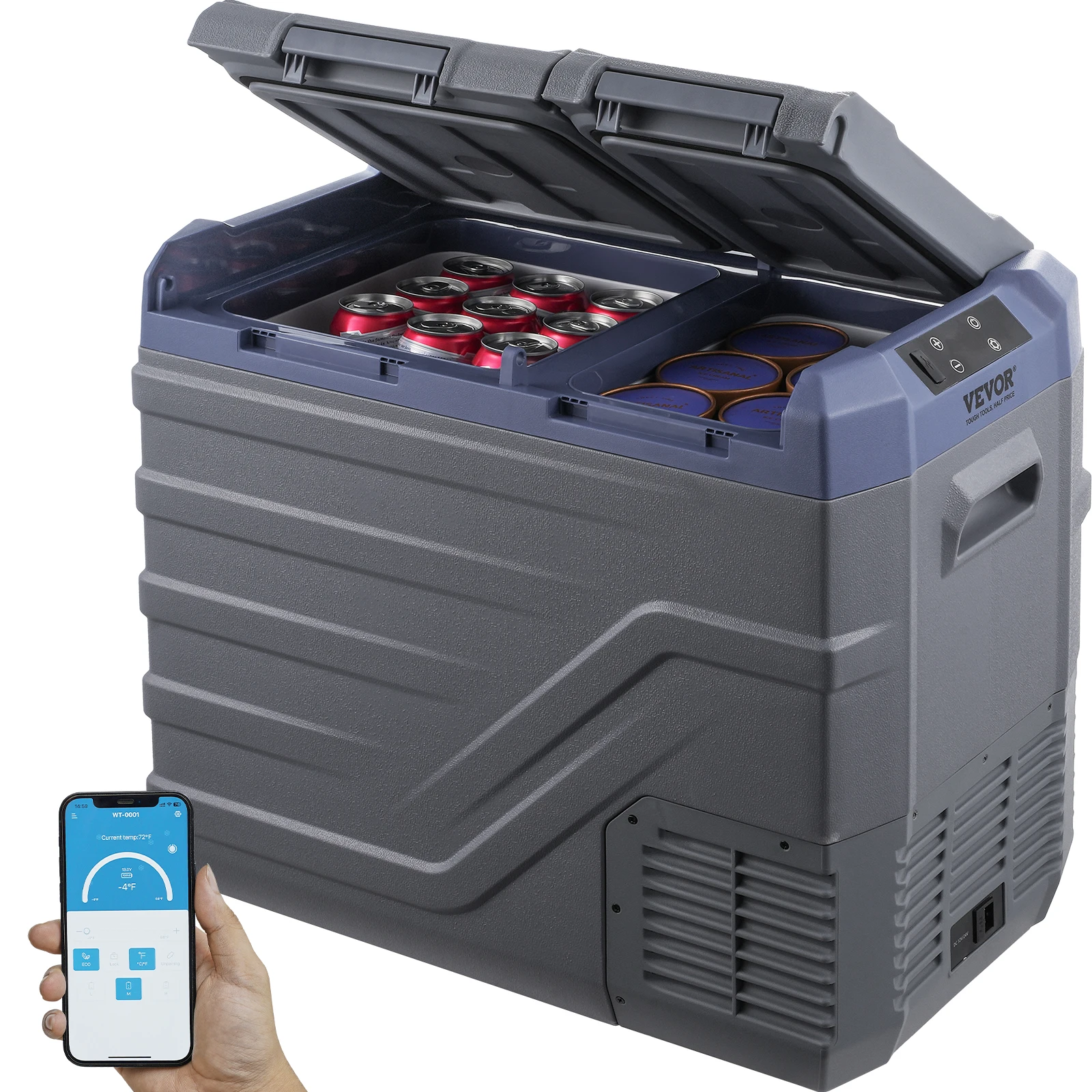 VEVOR 40L Car Refrigerator, 12V Car Fridge, Dual Zone Portable Freezer, -4℉-68℉, 12/24V DC and 100-240V AC Compressor Cooler