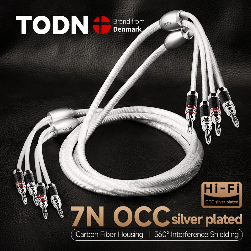 TODN-Cabo de alto-falante banhado a prata, fio de alto-falante 7N OCC high-end, sistemas hi-fi, plugue Y, plugue banana, 1 par