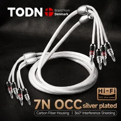 TODN 1 Pair HIFI Silver-plated Speaker Cable High-end 7N OCC Speaker Wire For Hi-fi Systems Y Plug Banana plug Speaker Cable