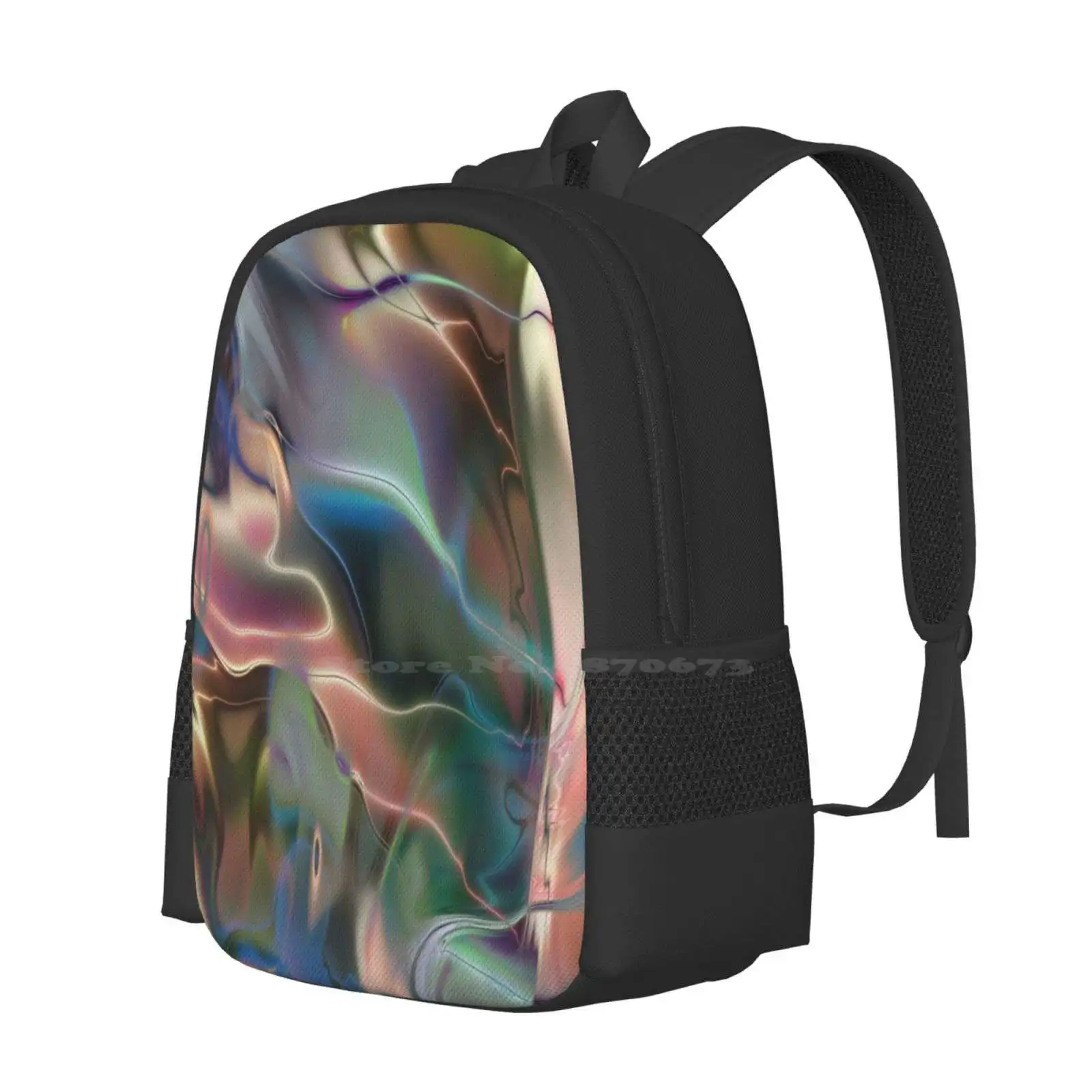 Neon Marble Backpack For Student School Laptop Travel Bag Abstract Fractal 3D Geometric Pattern