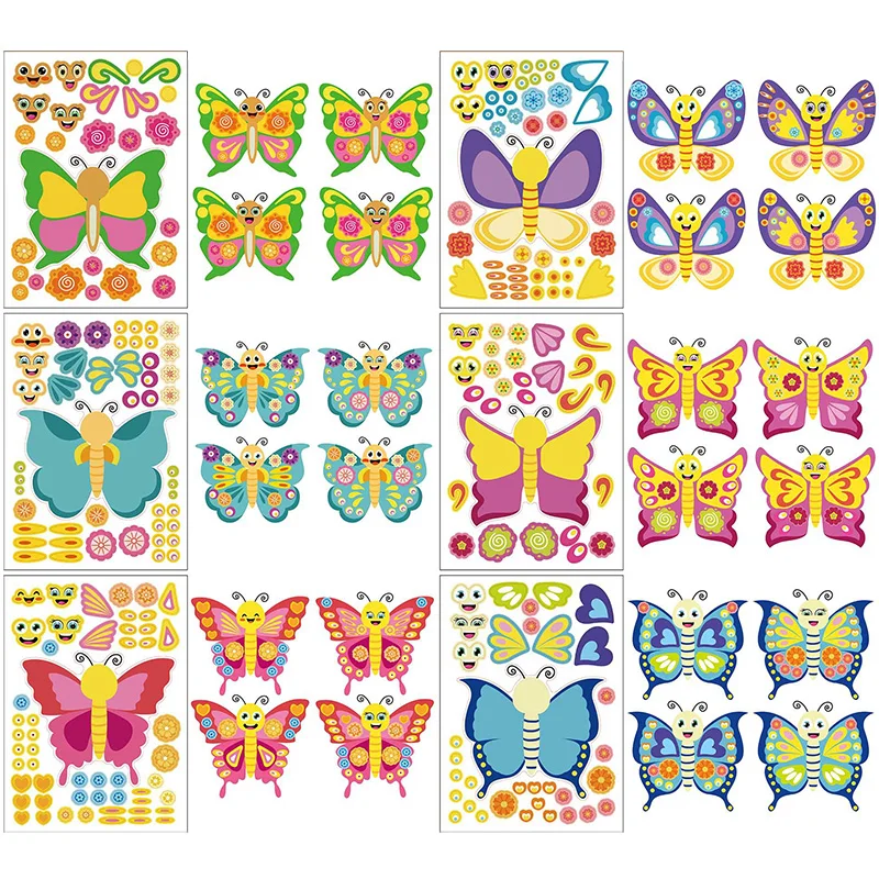 6 Sheets/Set Make A Face Cartoon Butterfly Sticker Kids DIY Handcraft Assembly Stickers Decoration Children Gifts